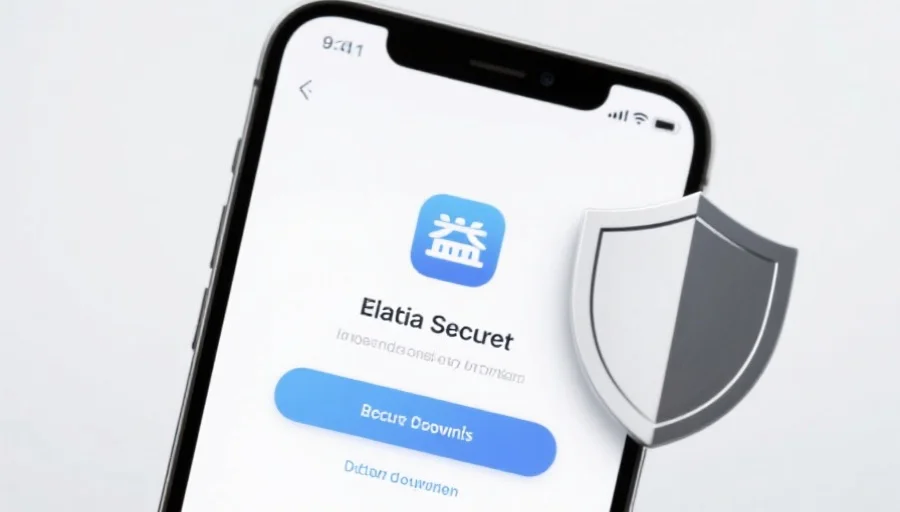 一部现代智能手机屏幕上显示双赢2应用的安全下载界面，旁边有安全盾牌图标，背景简洁